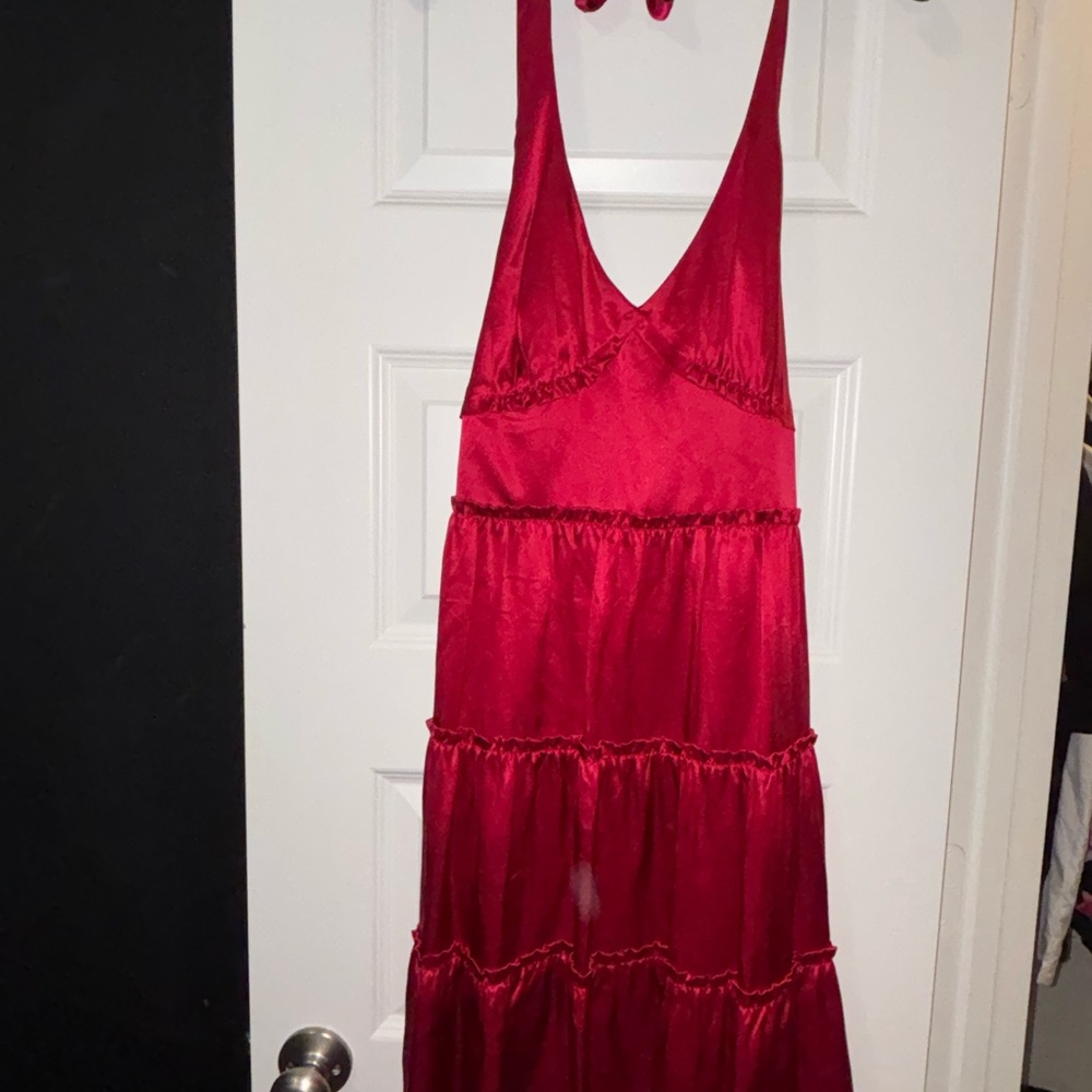 Betsey Johnson Crimson Satin Halter Maxi Dress
